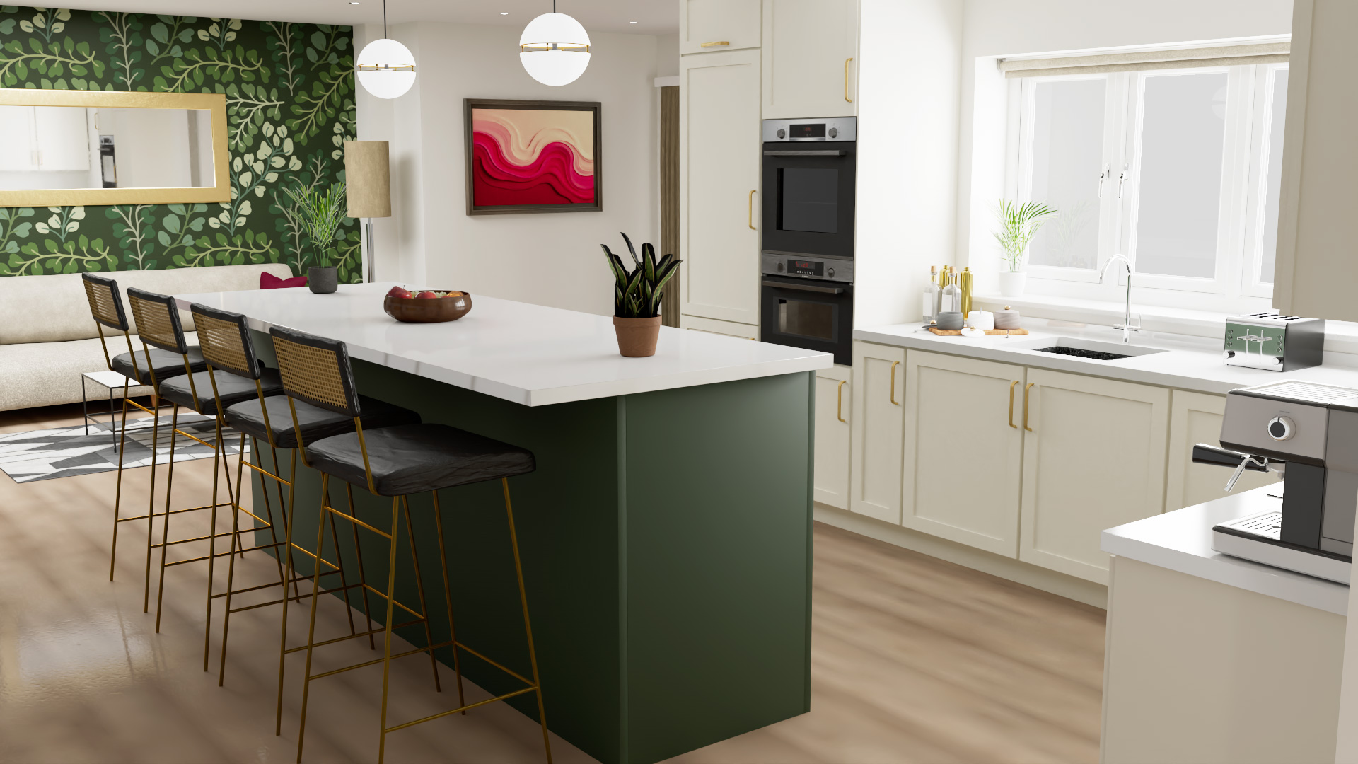 Kitchen 3D Model from builder's floorplan and mood board